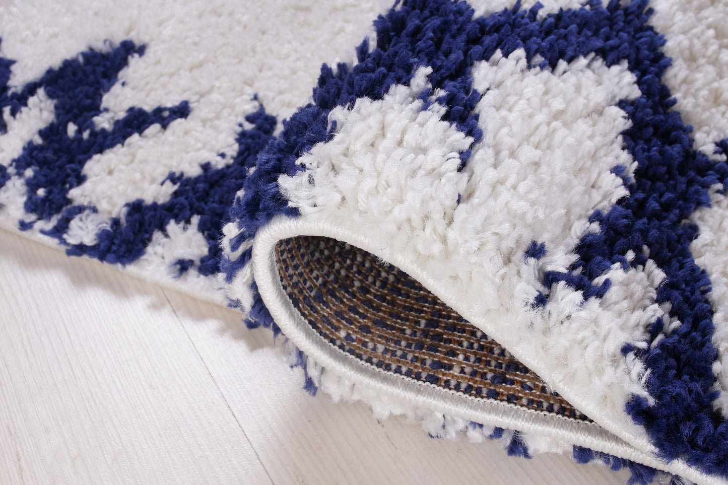 Casablanca Shaggy White Dark Blue Area Rug