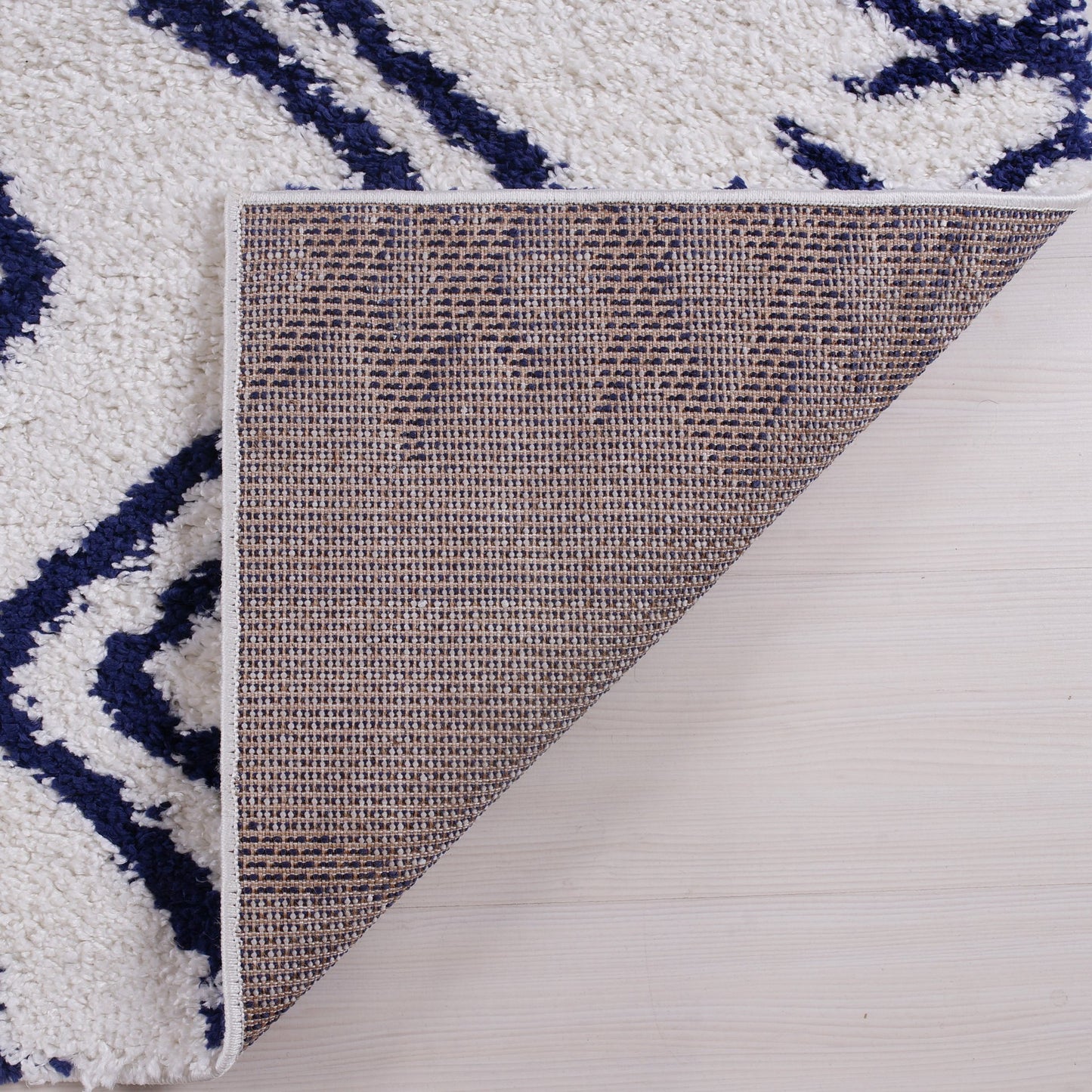 Casablanca Shaggy White Dark Blue Area Rug