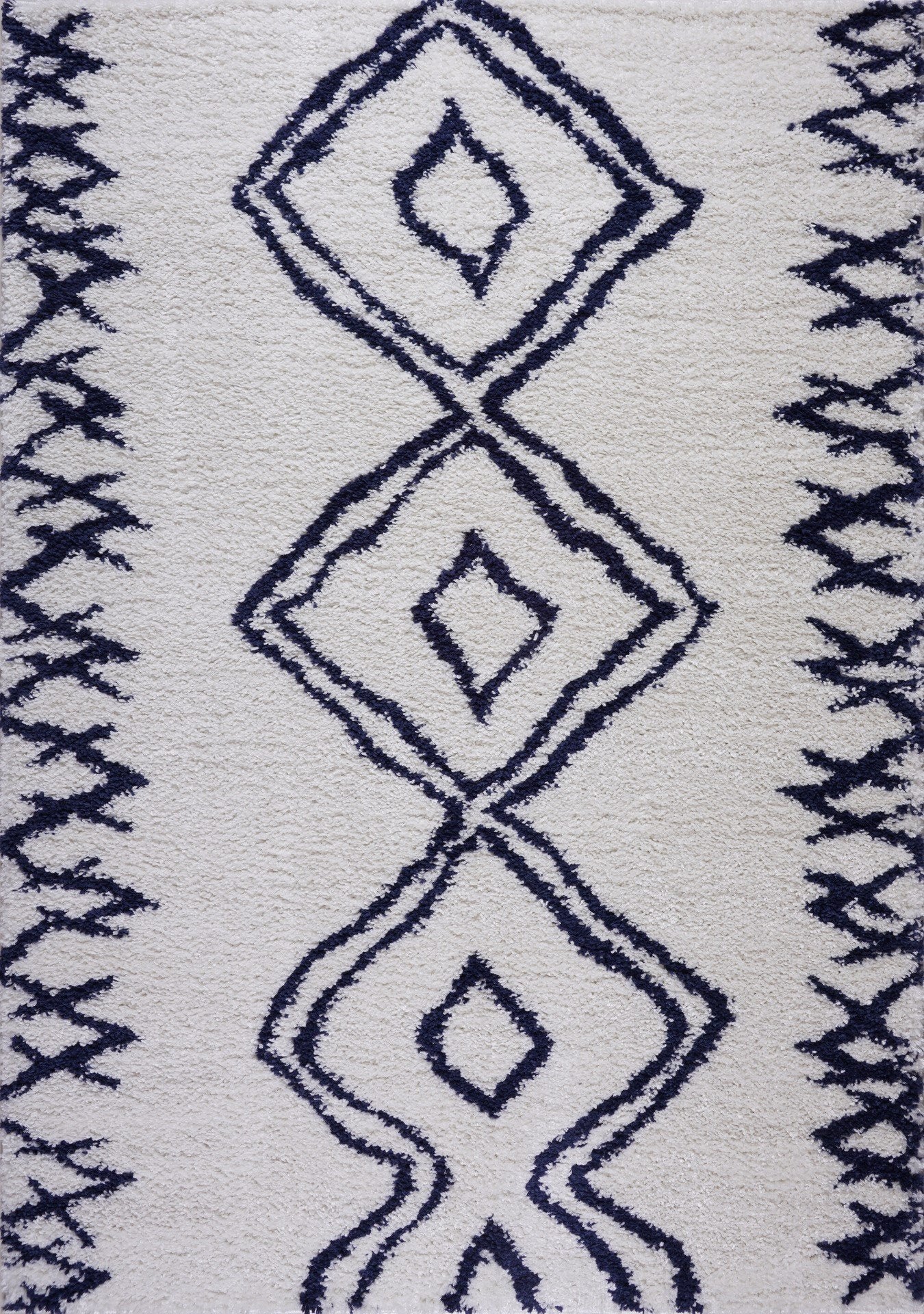 Casablanca Shaggy White Dark Blue Area Rug