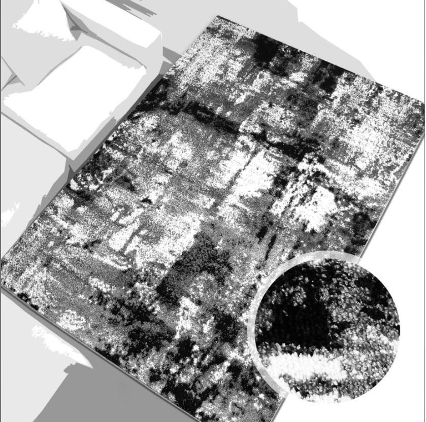 Grey White Abstract Area Rug -