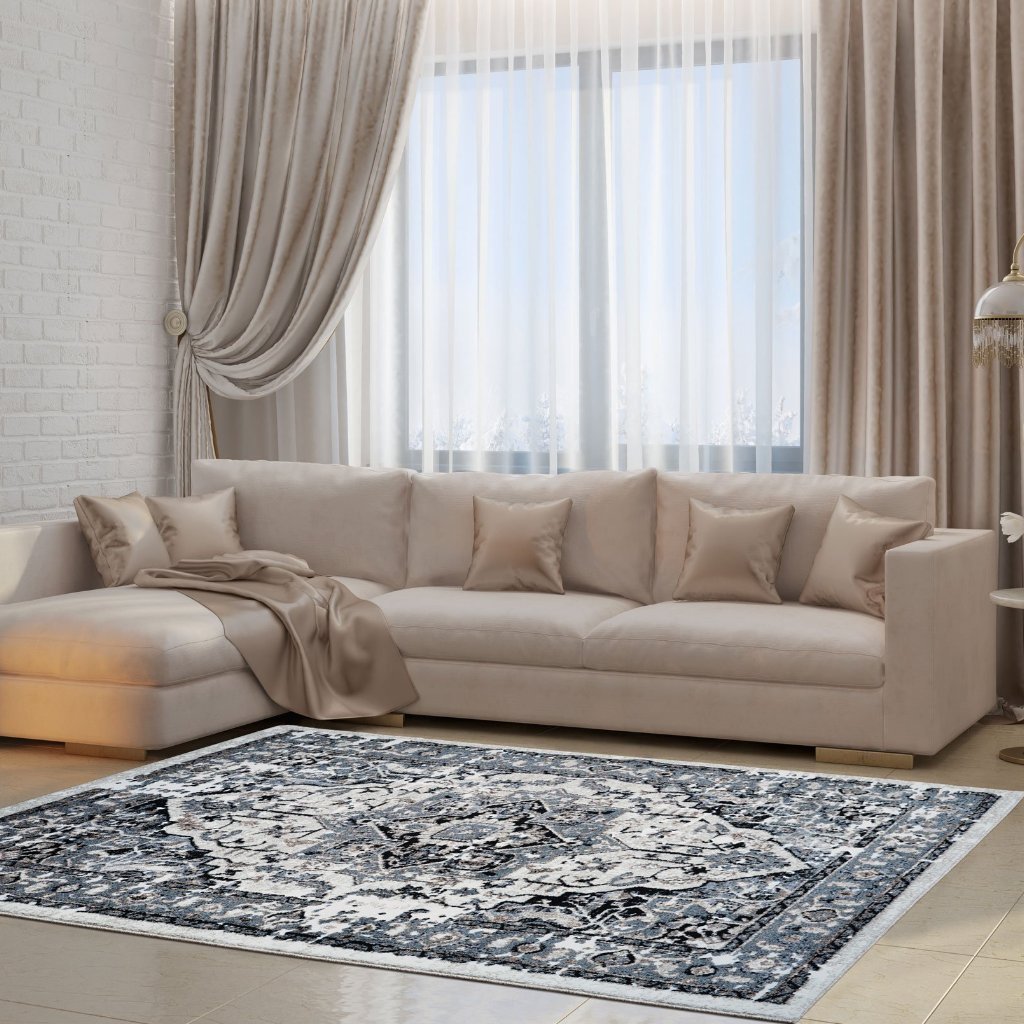 Hanuama Ivory Gray Distressed Design Area Rug -