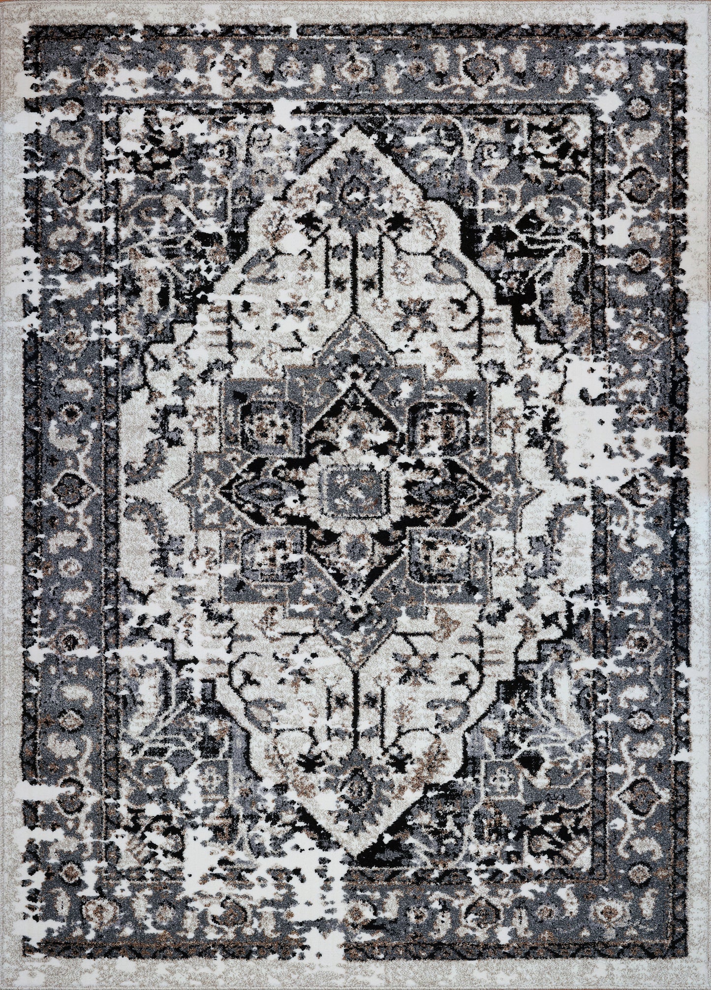 Hanuama Ivory Gray Distressed Design Area Rug -