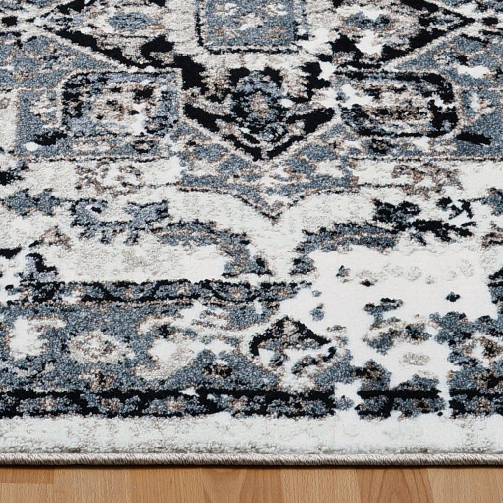 Hanuama Ivory Gray Distressed Design Area Rug -