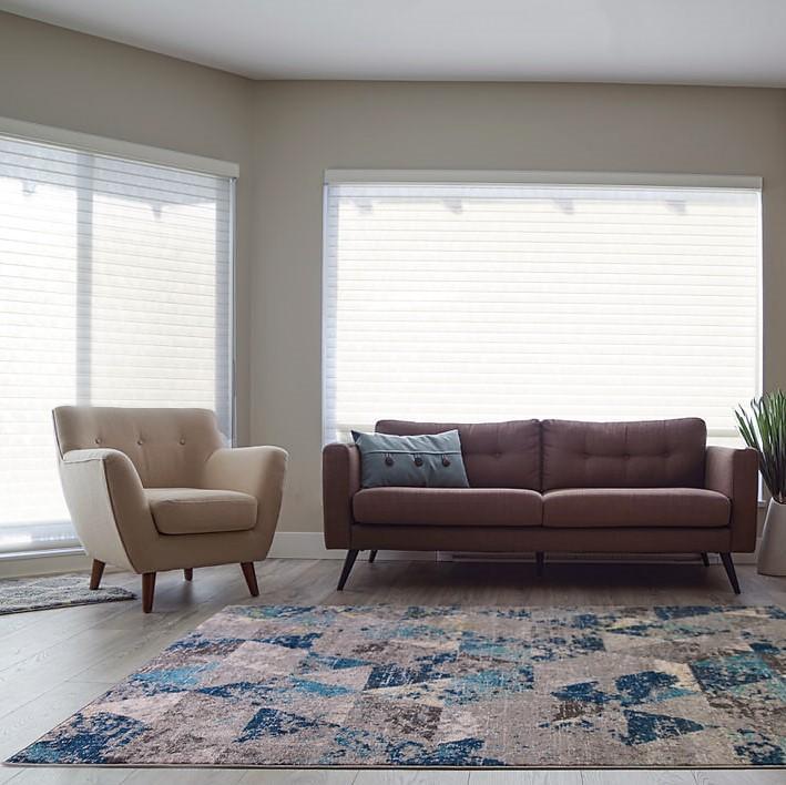 Kensington Teal Cream Grey Abstract Triangles Area Rug -