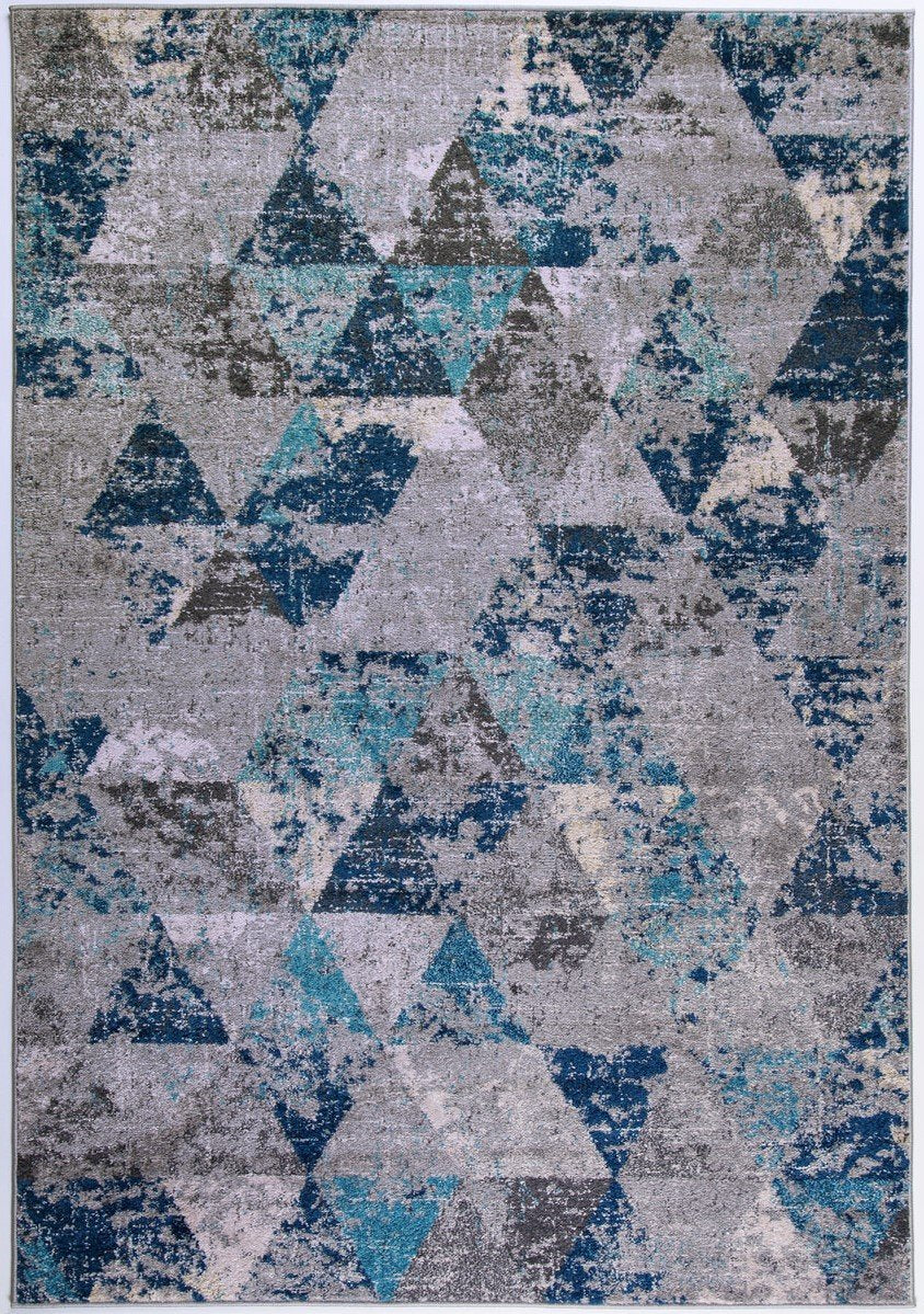 Kensington Teal Cream Grey Abstract Triangles Area Rug -