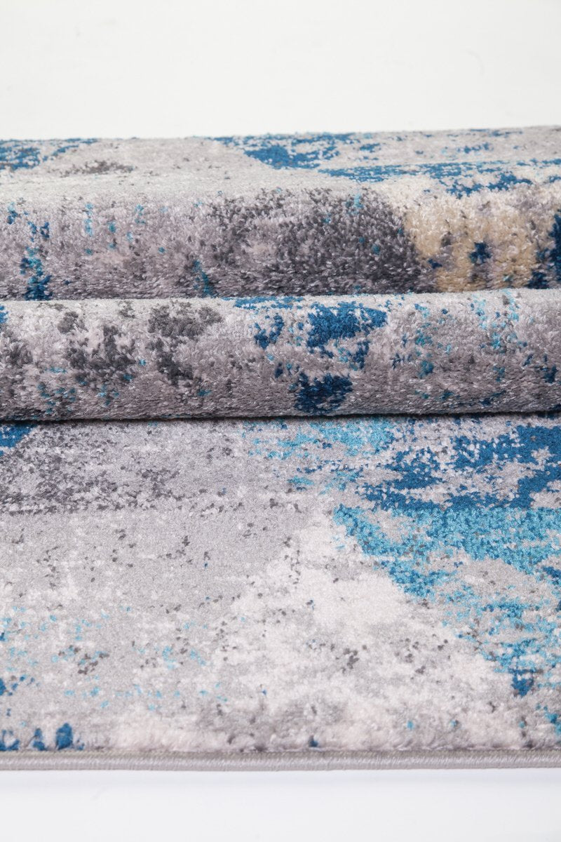 Kensington Teal Cream Grey Abstract Triangles Area Rug -