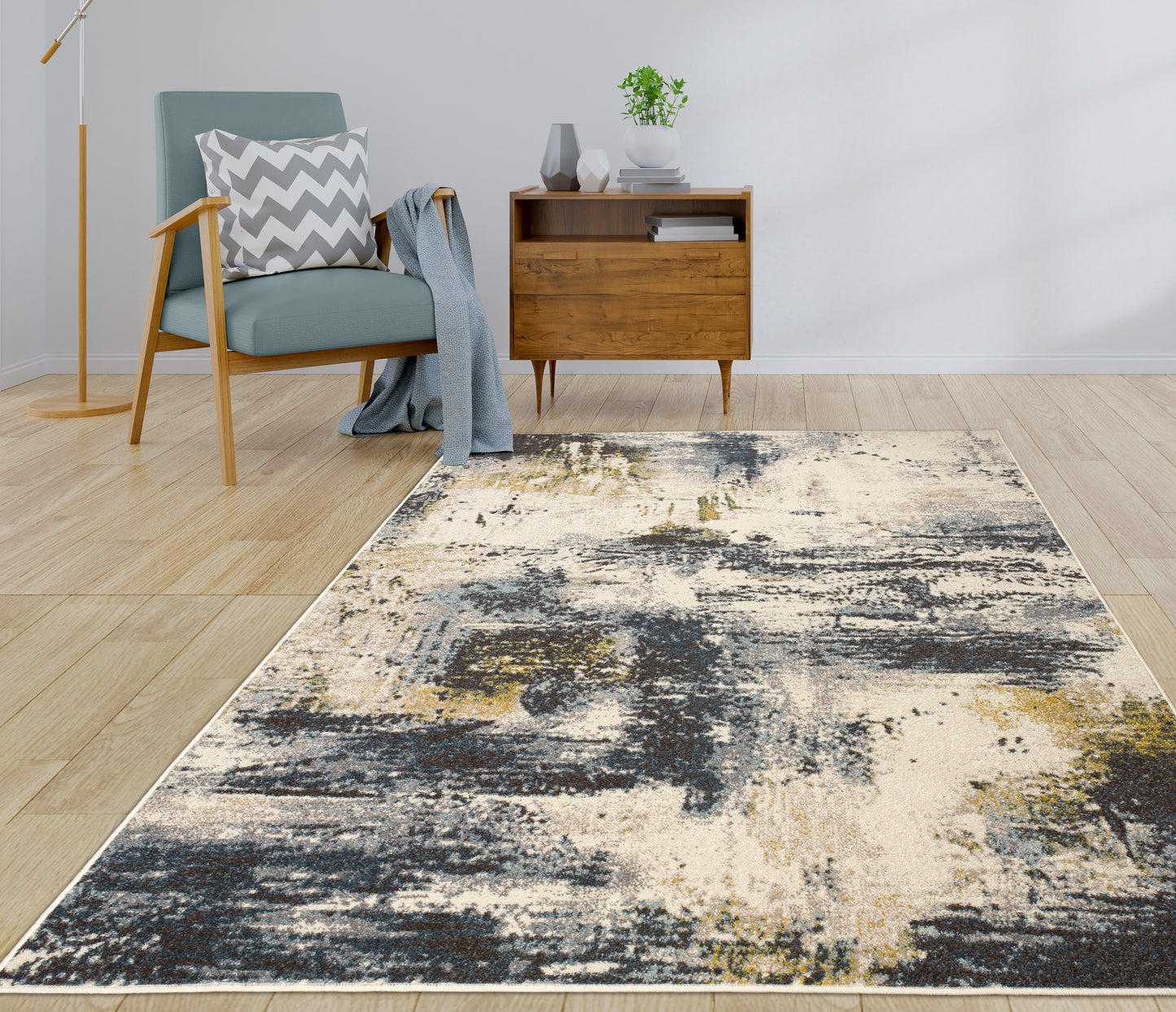 Beige Blue Mustard Brown Multicolor Abstract Rustic Area Rug For Living Room Bedroom