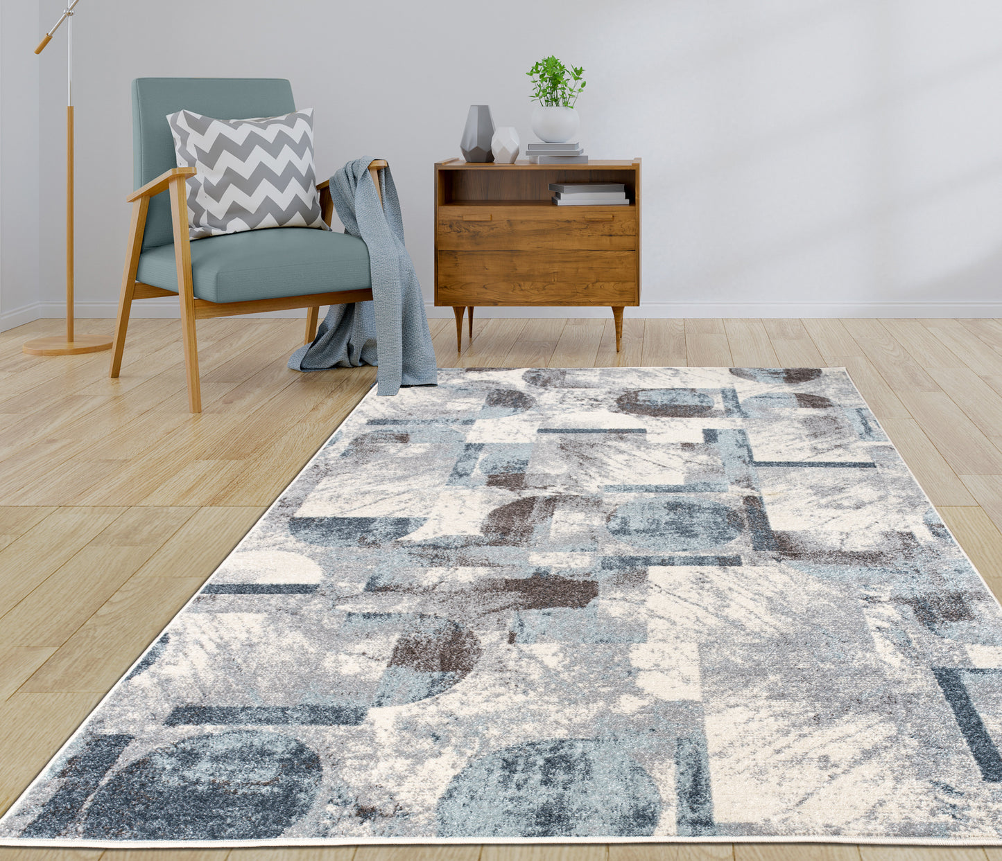 LaDole Rugs Abstract Rustic Modern Contemporary Area Rug - Premium Durable Carpet for Living Room, Bedroom, Office, Entrance, and Hallway - Blue, Brown, and Ivory