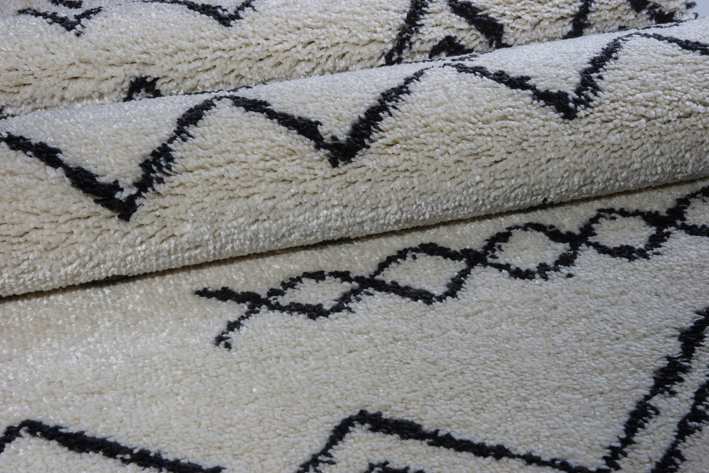 Shaggy Moroccan Ivory Dark Grey Area Rug -