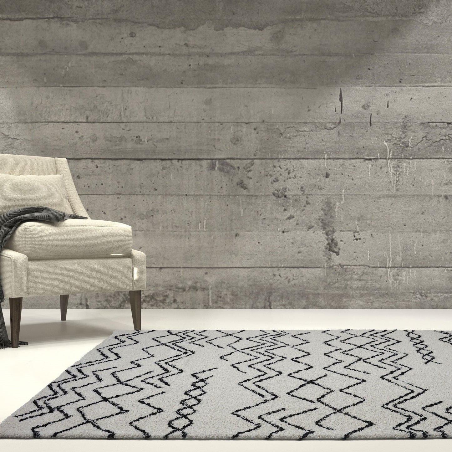 Shaggy Moroccan Ivory Dark Grey Area Rug -