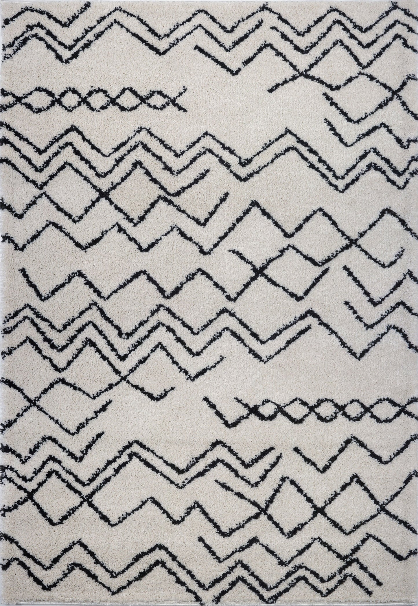 Shaggy Moroccan Ivory Dark Grey Area Rug -