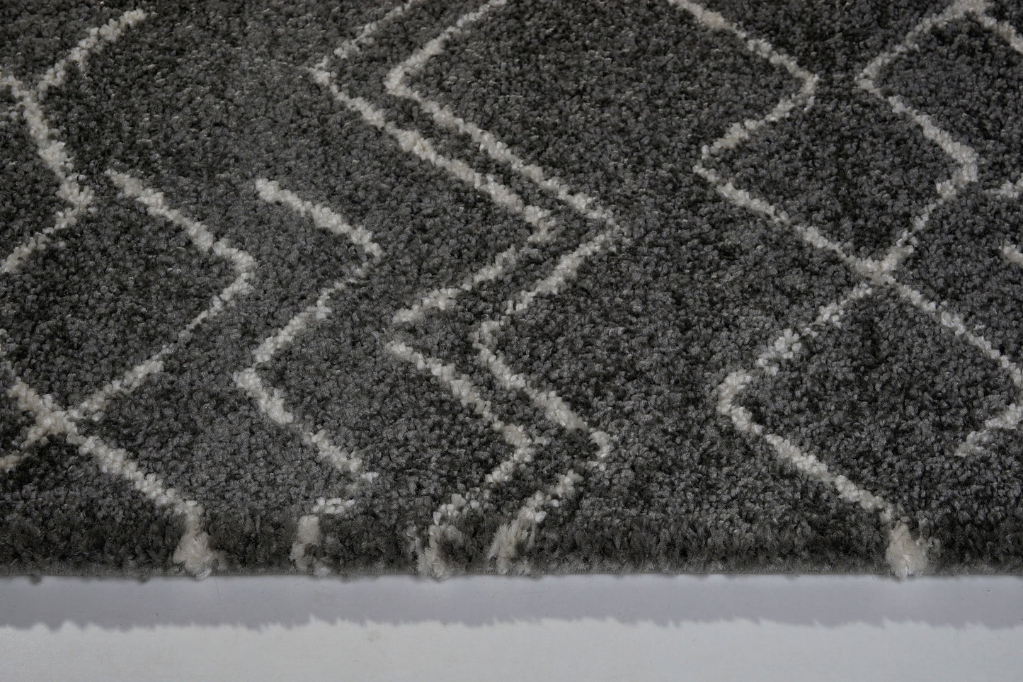 Shaggy Moroccan Dark Grey Ivory Area Rug -