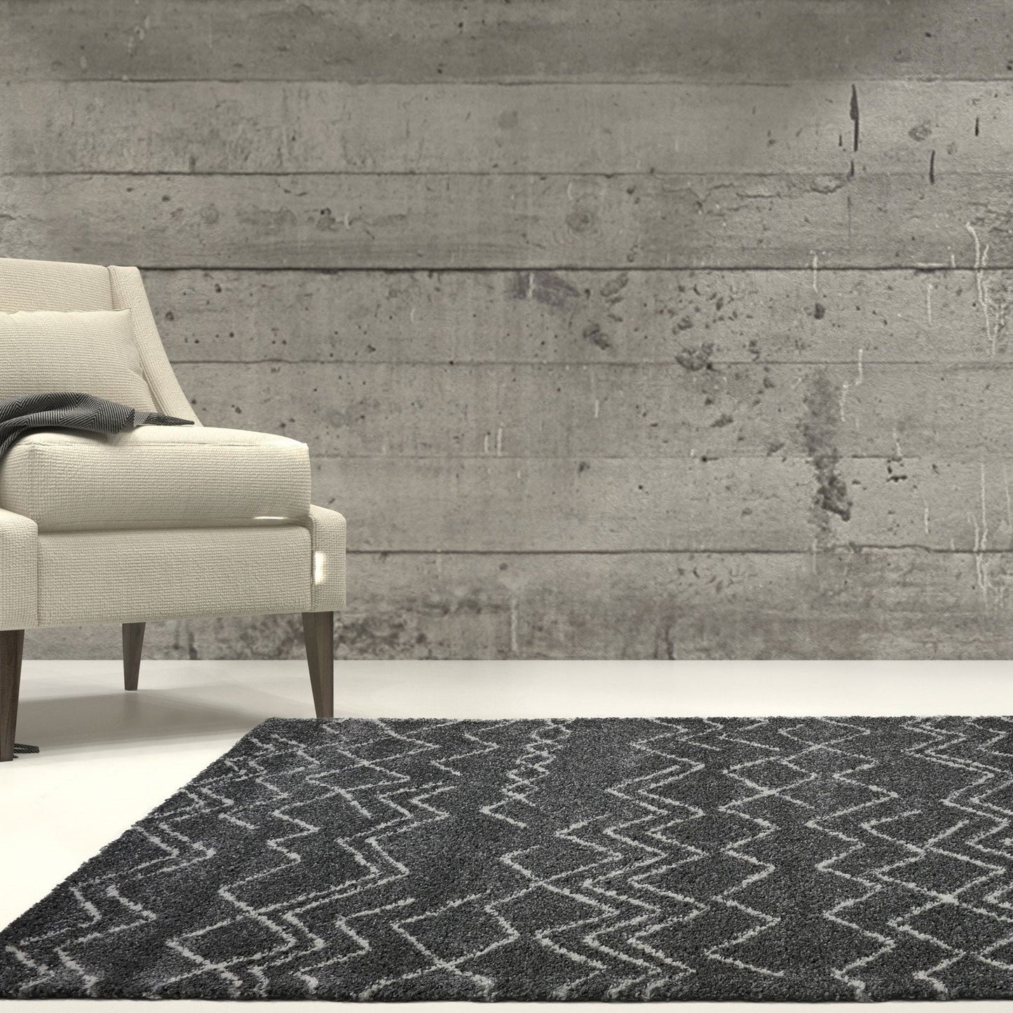 Shaggy Moroccan Dark Grey Ivory Area Rug -
