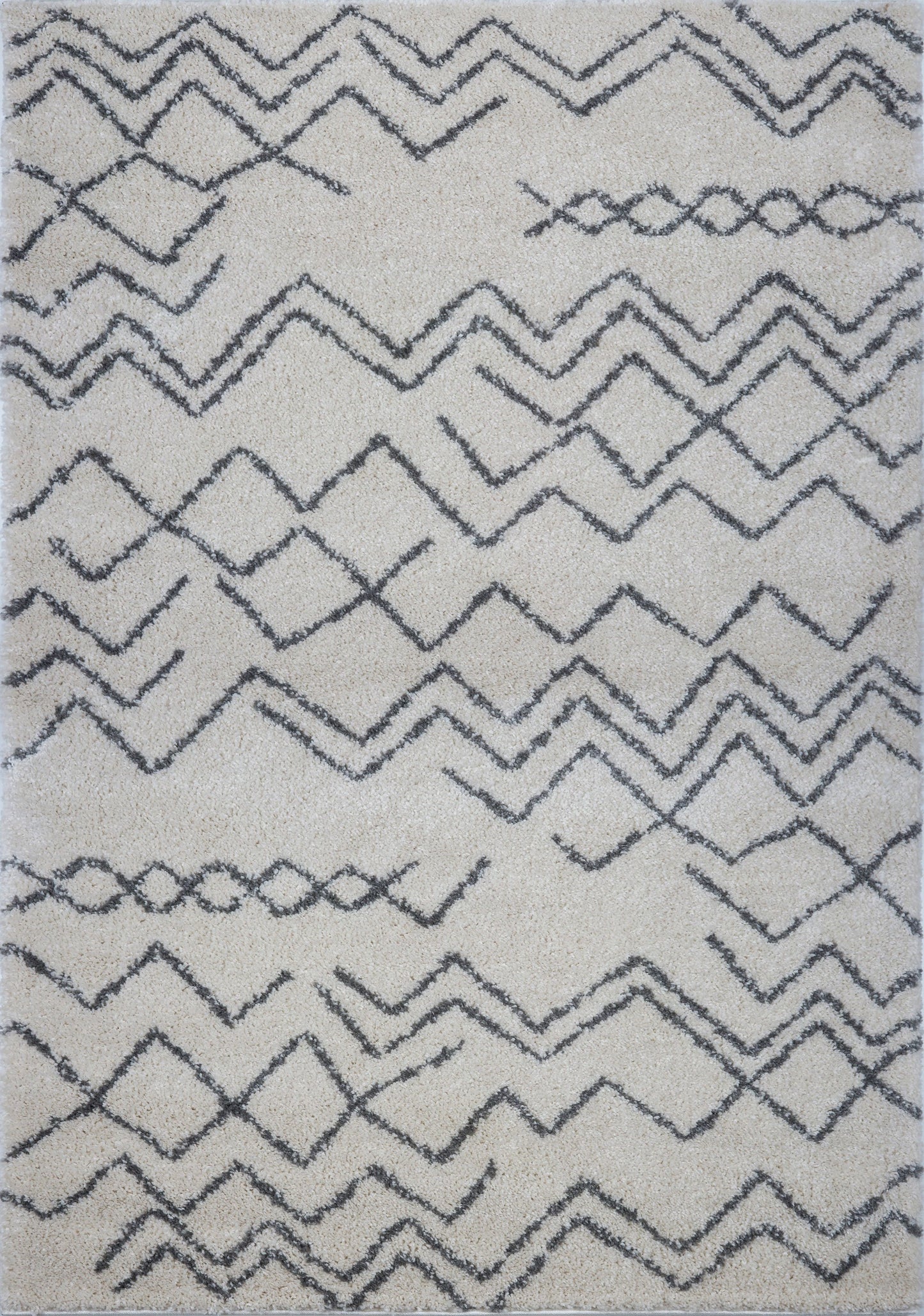Shaggy Moroccan Ivory Grey Area Rug -