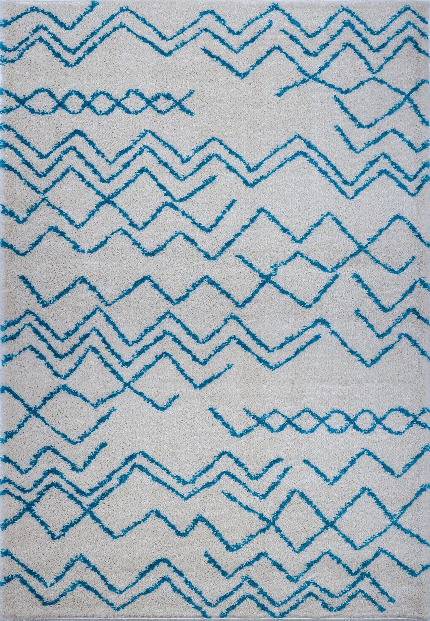Shaggy Moroccan Ivory Turquoise Area Rug -