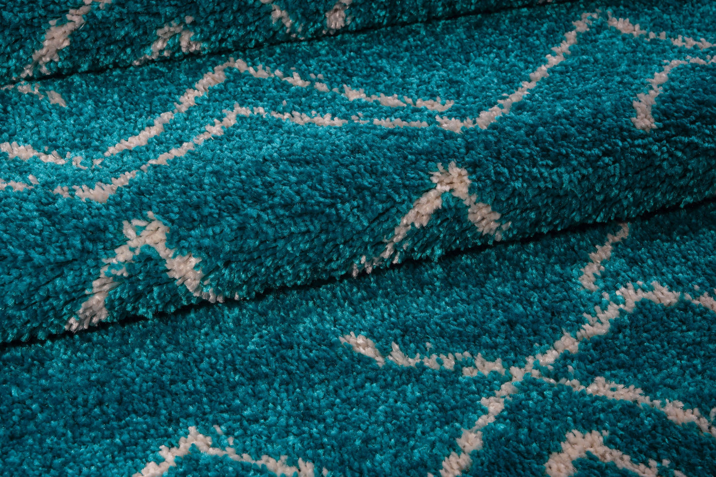 Shaggy Moroccan Turquoise Ivory Area Rug -