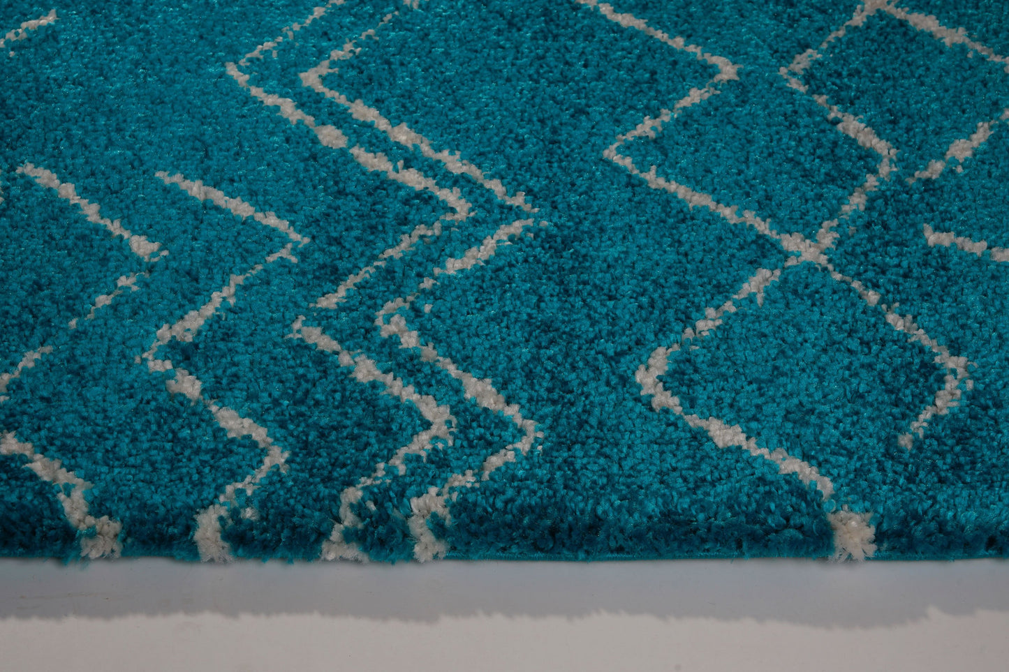 Shaggy Moroccan Turquoise Ivory Area Rug -