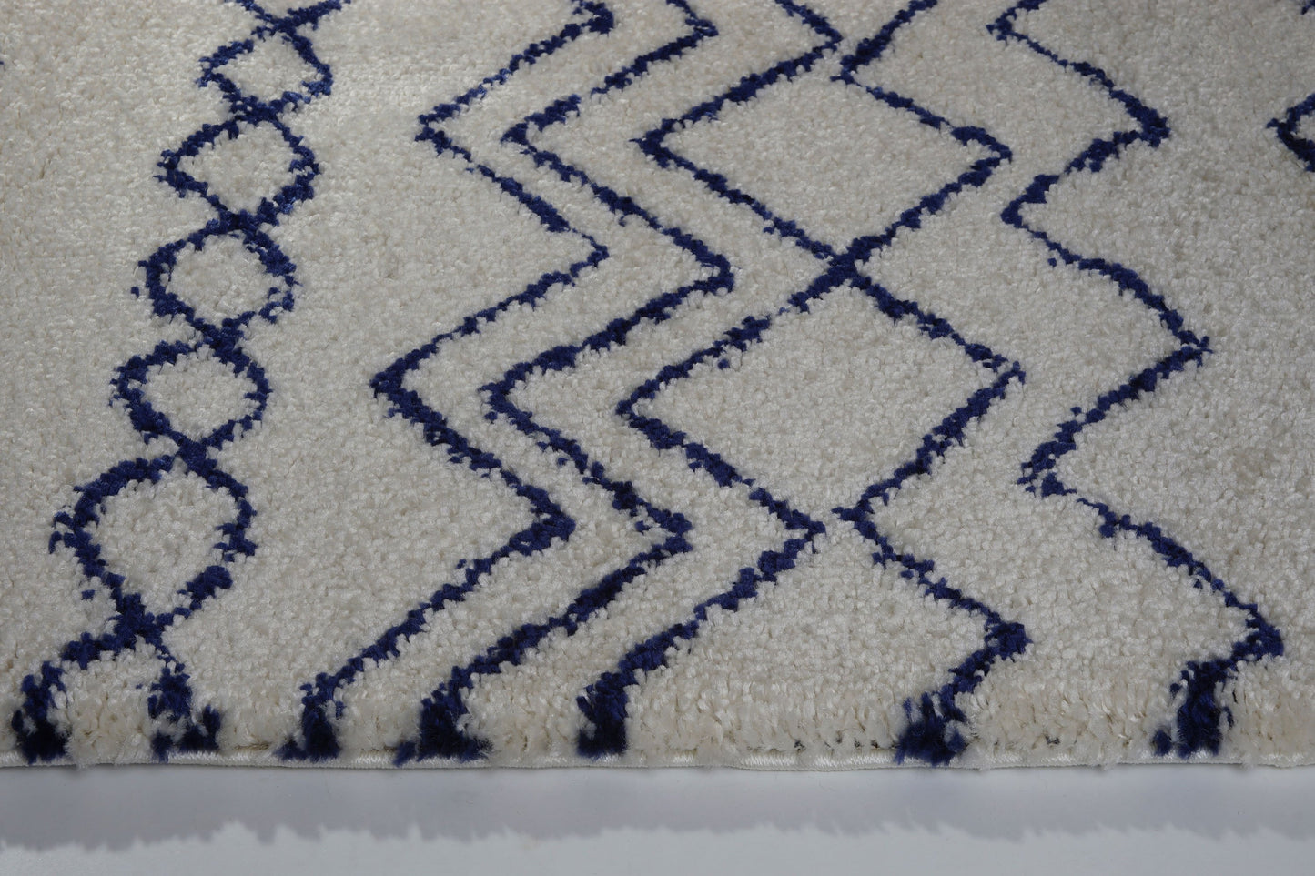 Shaggy Moroccan Ivory Navy Blue Area Rug -