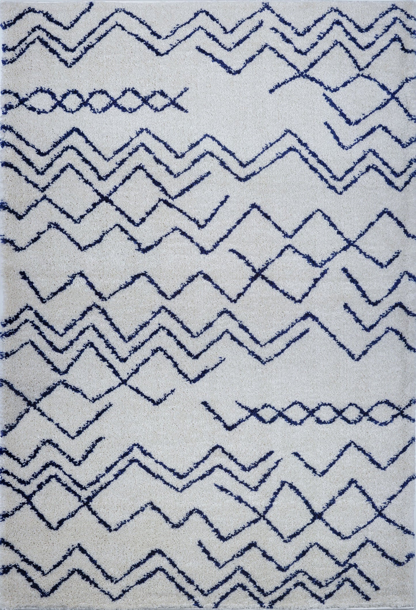 Shaggy Moroccan Ivory Navy Blue Area Rug -