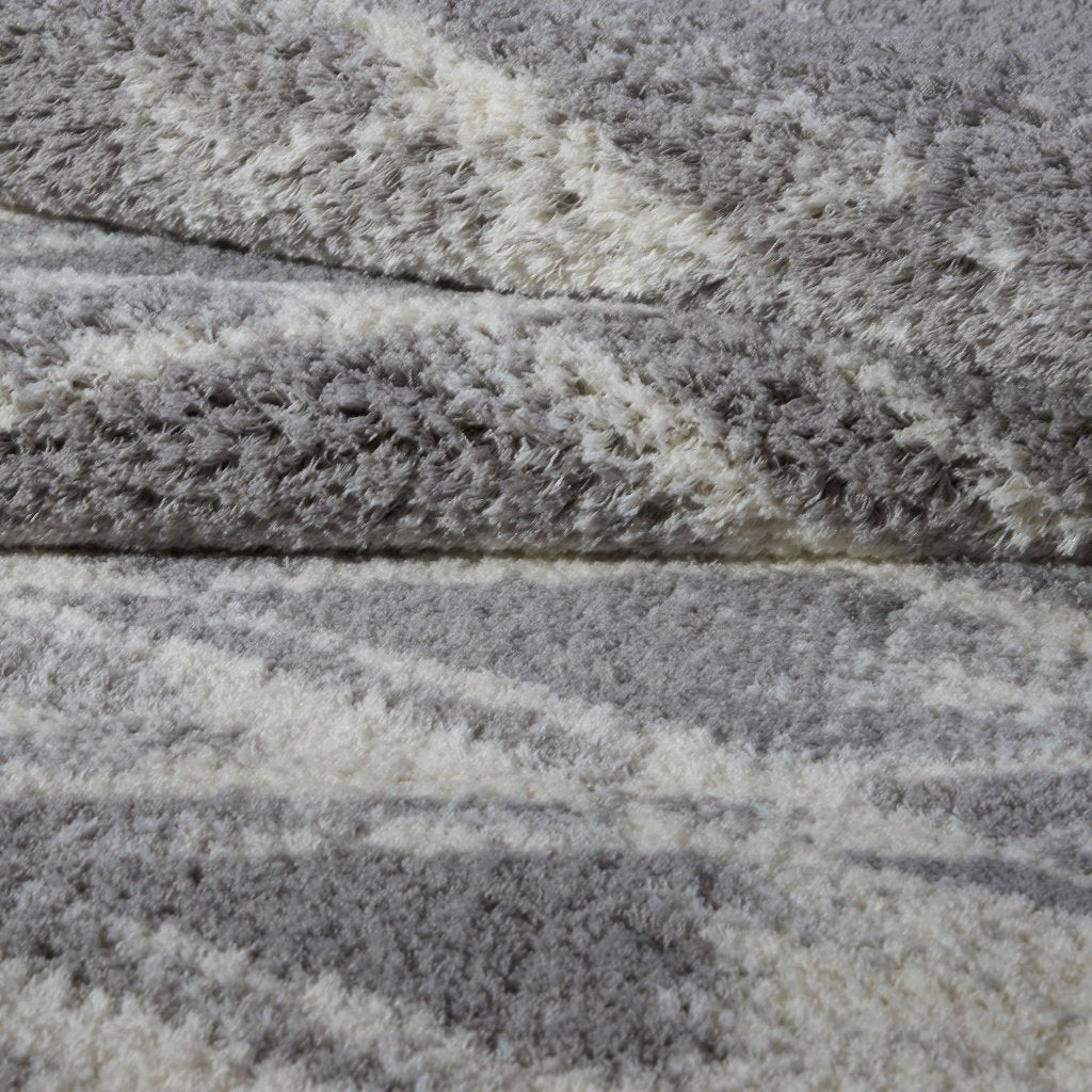 Burnaby Micro Fiber Shaggy Gray Cream Area Rug -
