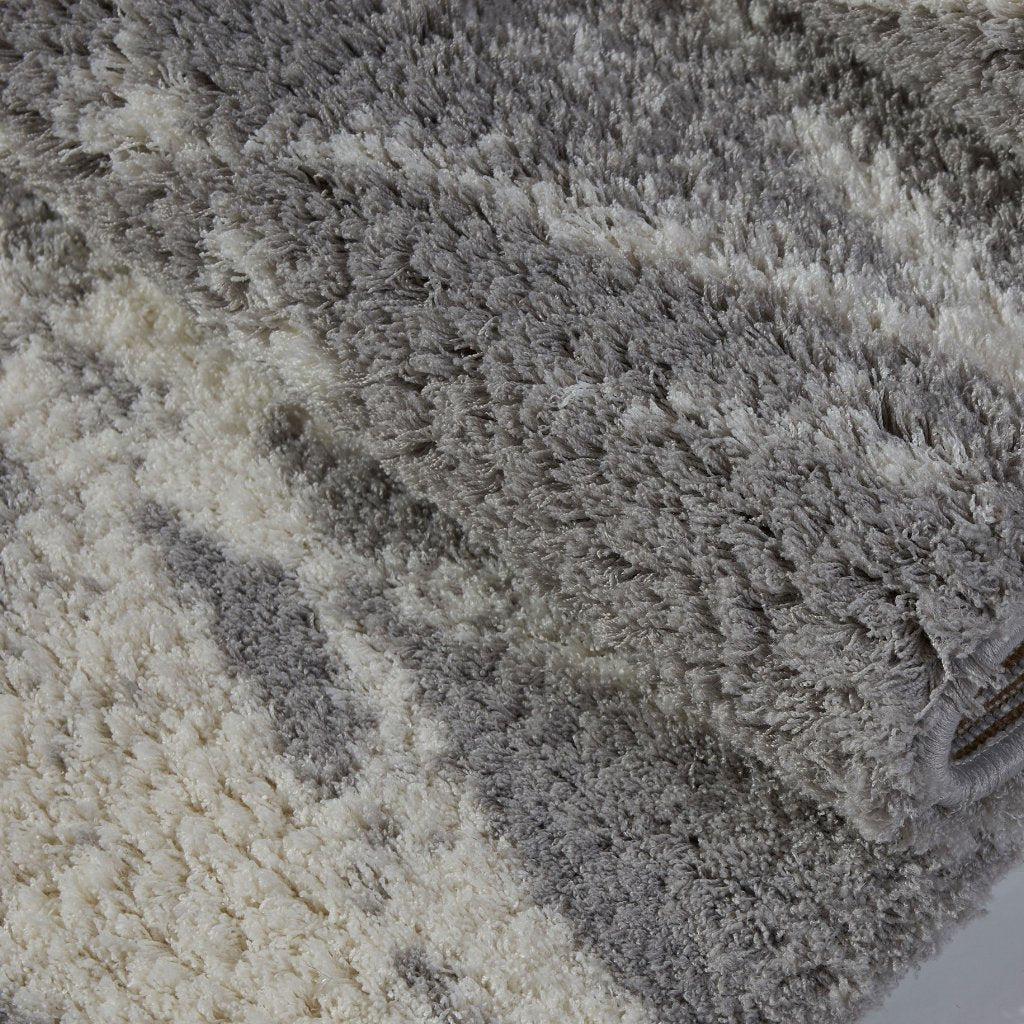 Burnaby Micro Fiber Shaggy Gray Cream Area Rug -
