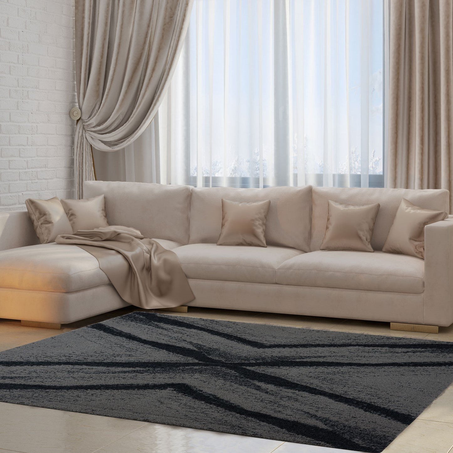 Jasper Shaggy Micro-Polyester Grey Area Rug -