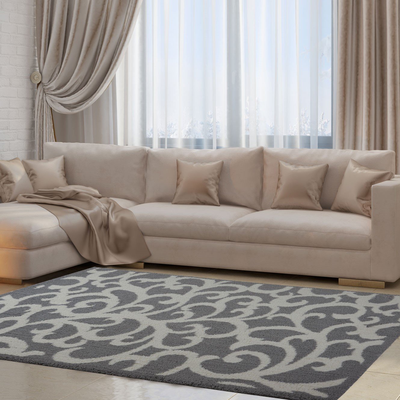 Nanaimo Shaggy Light Grey Micro-Polyester Rug -