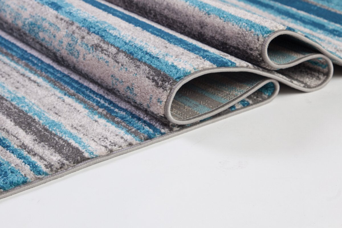 Kensington Teal Ivory Stripes Area Rug -