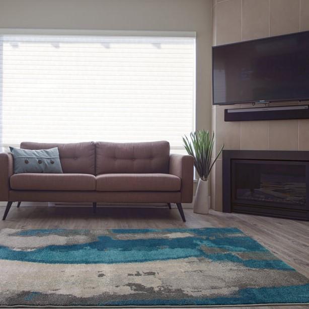 Kensington Teal Cream Grey Marble Area Rug -