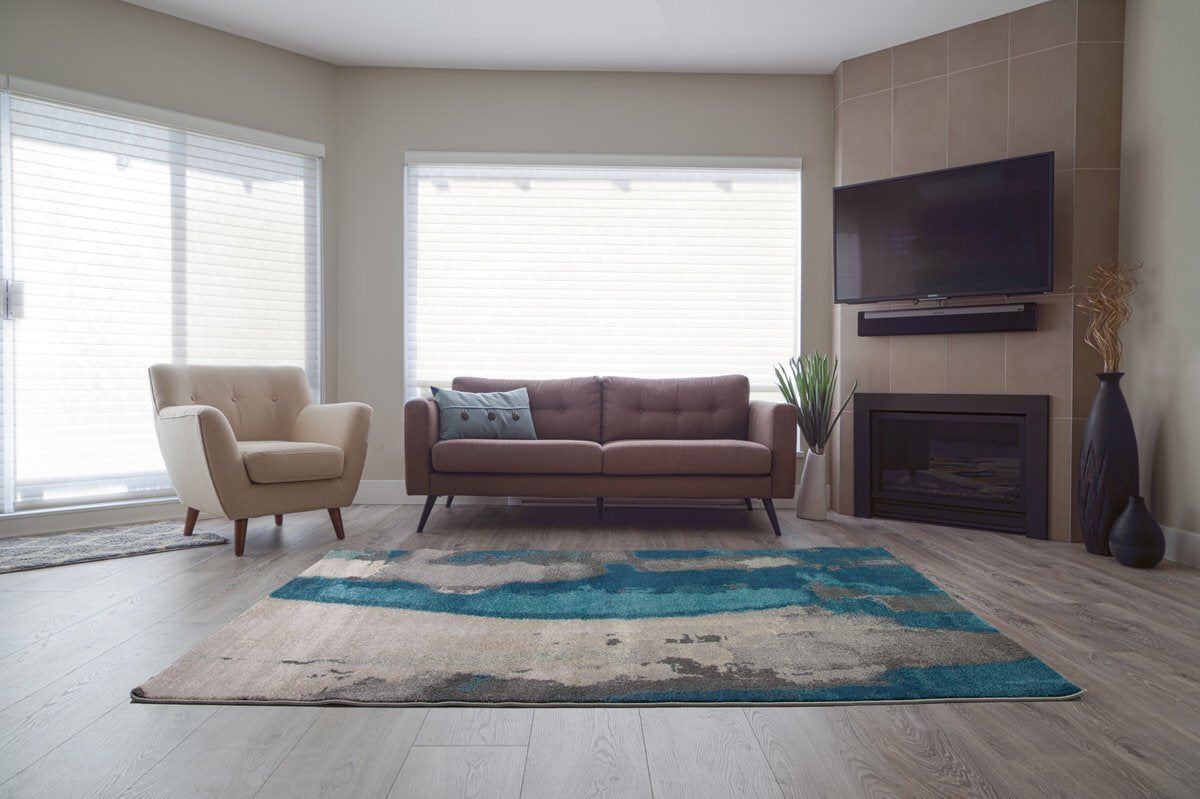 Kensington Teal Cream Grey Marble Area Rug -