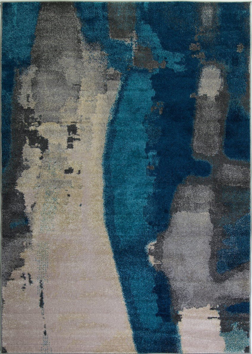 Kensington Teal Cream Grey Marble Area Rug -