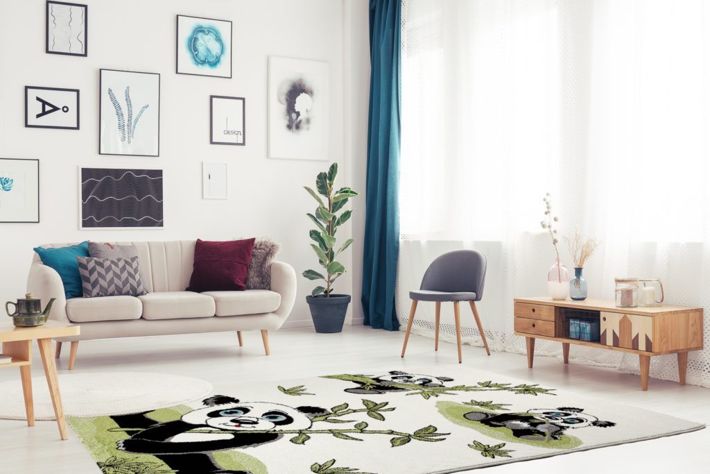 Moda White Green Panda Bamboo Area Rug
