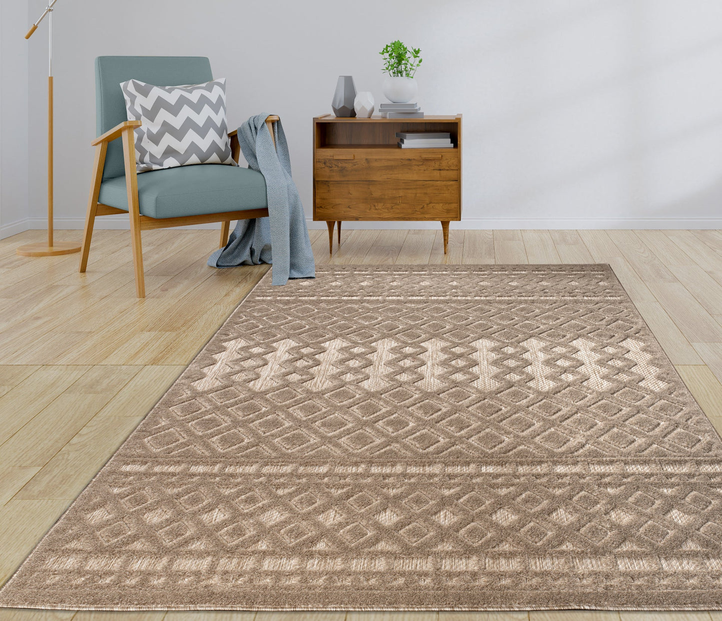 Geometric Modern Contemporary Outdoor Indoor Area Rug Carpet For Patio, Porch, Dining Area, Balcony, Living Room, Bedroom - Brown - Cream Beige