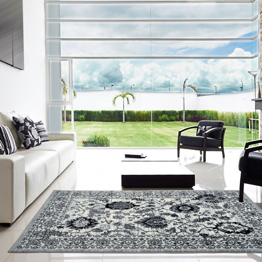 Oakville Cream Black Oriental Area Rug -