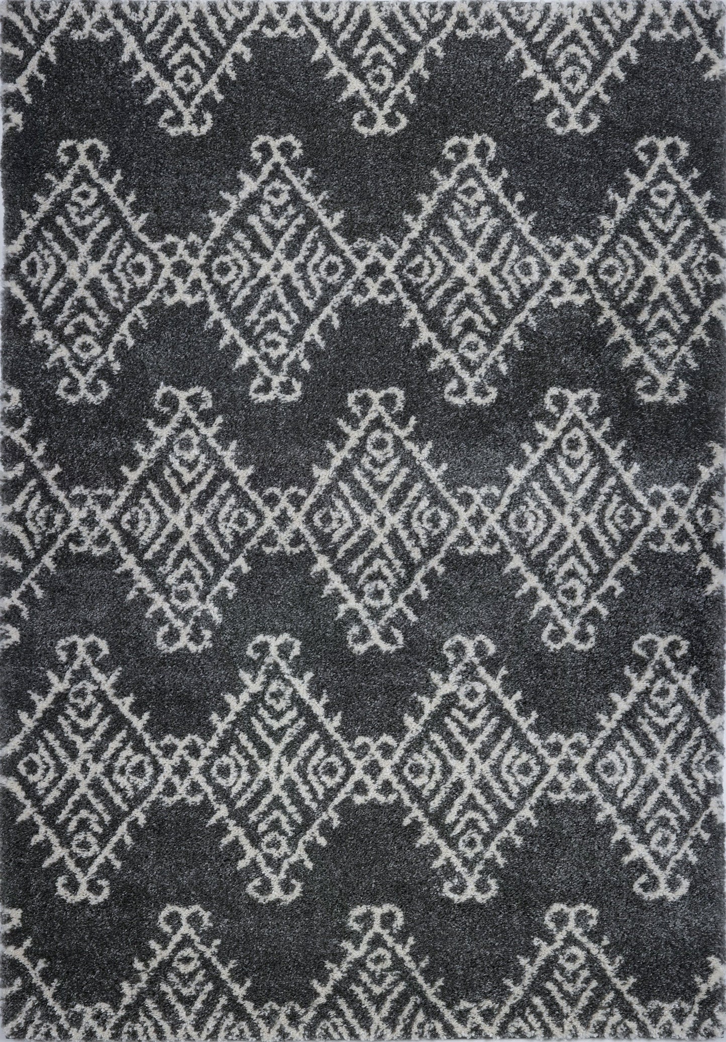 Oriental Motif Gray Ivory Shaggy Area Rug -