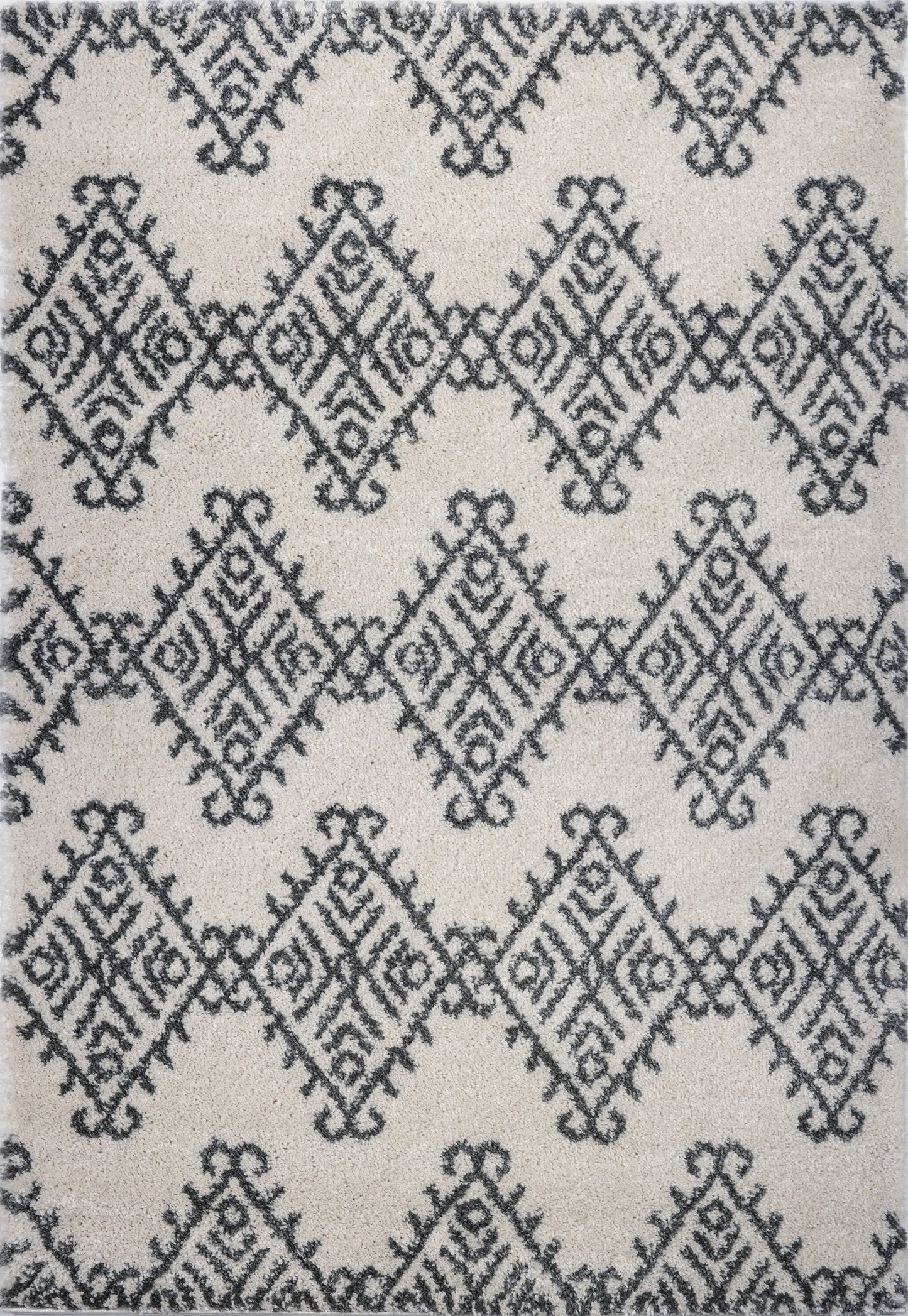 Oriental Motif Ivory Gray Shaggy Area Rug -