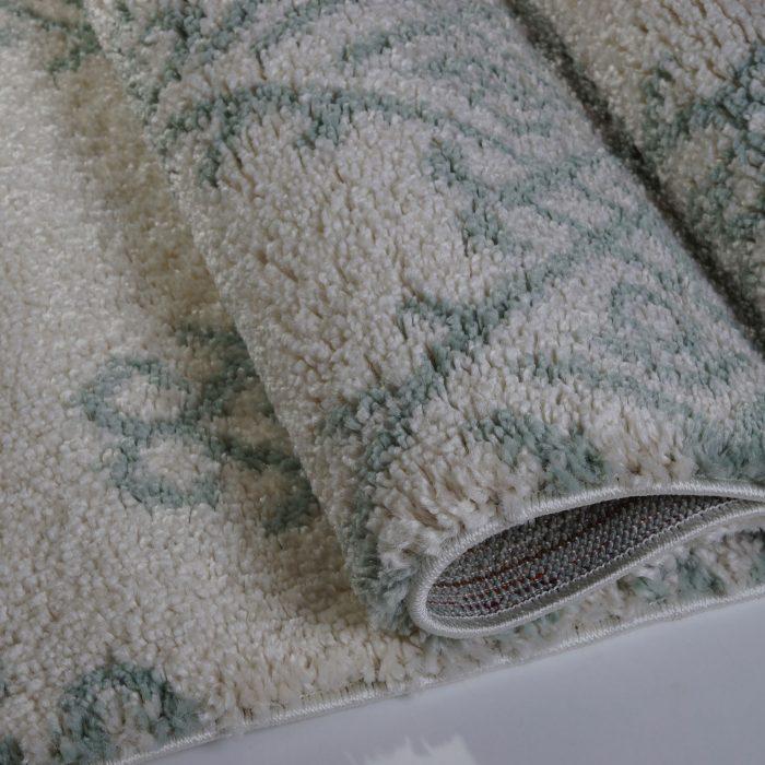 Oriental Motif Ivory Aqua Green Shaggy Area Rug -
