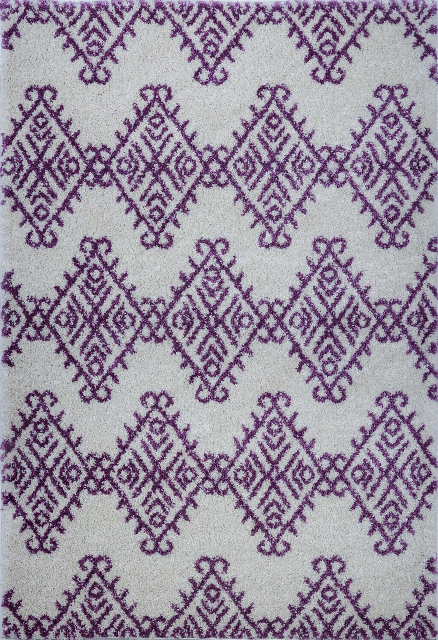 Oriental Motif Ivory Berry Shaggy Area Rug -