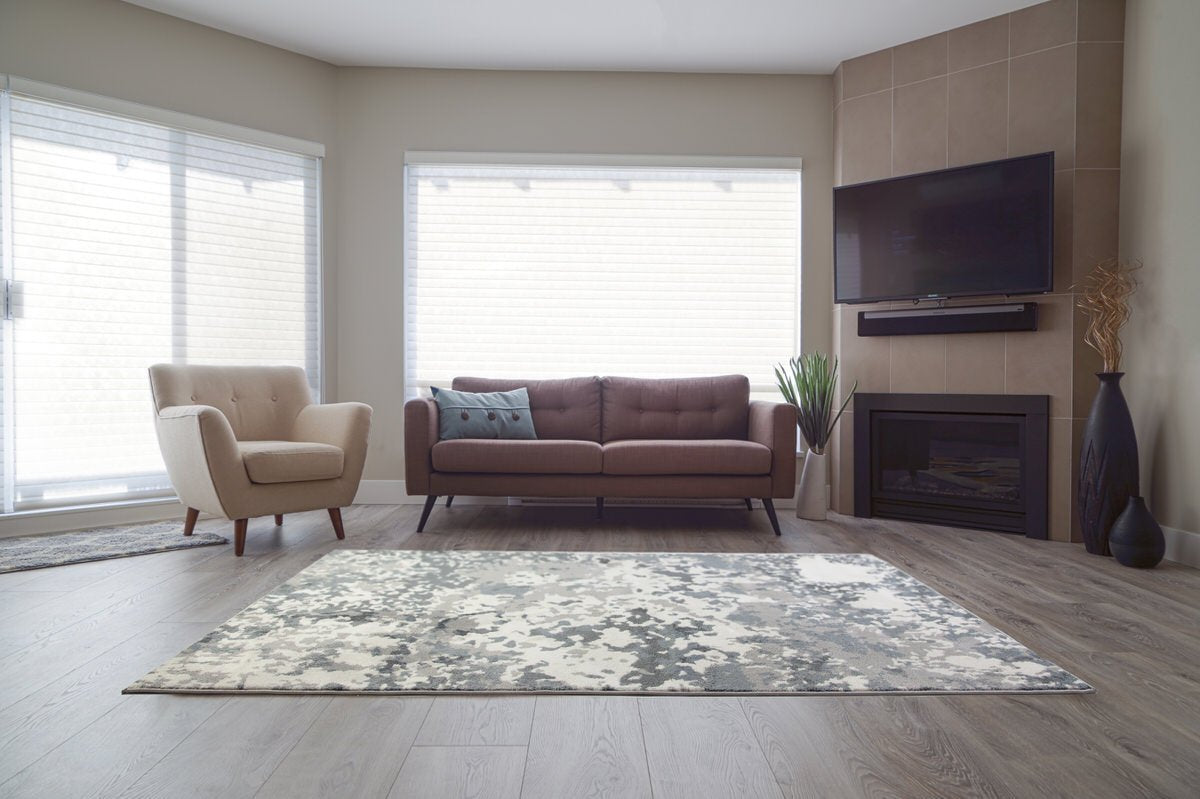 Oshawa White Grey Abstract Area Rug -