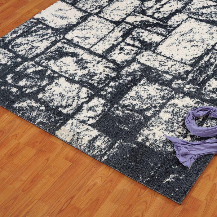 Patch Blue Grey Micro Fiber Shaggy Area Rug -