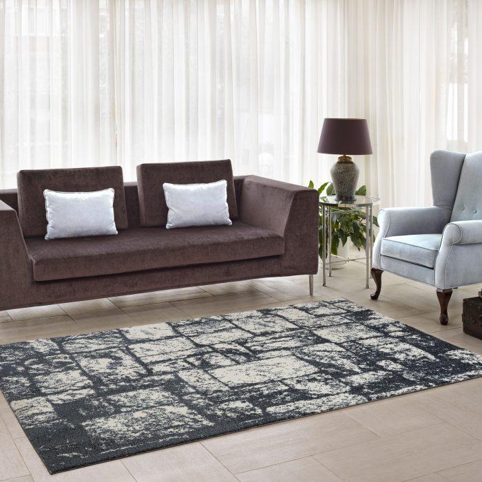 Patch Blue Grey Micro Fiber Shaggy Area Rug -