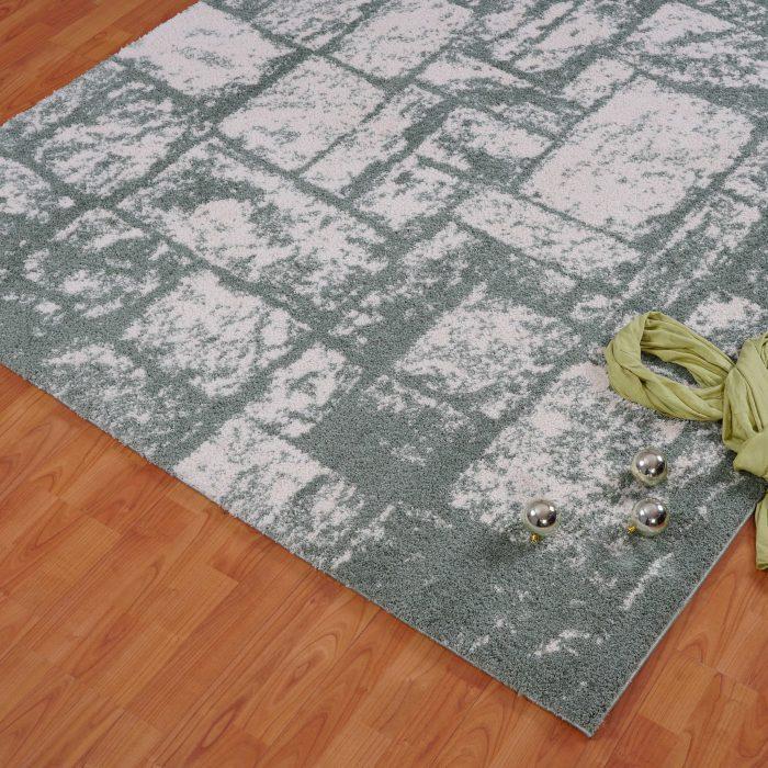 Patch Green Cream Micro Fiber Shaggy Area Rug -