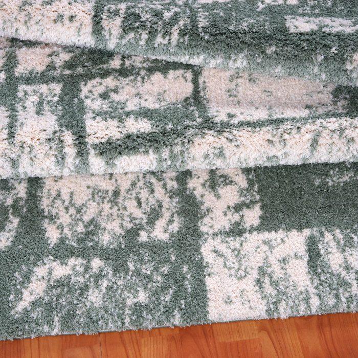 Patch Green Cream Micro Fiber Shaggy Area Rug -