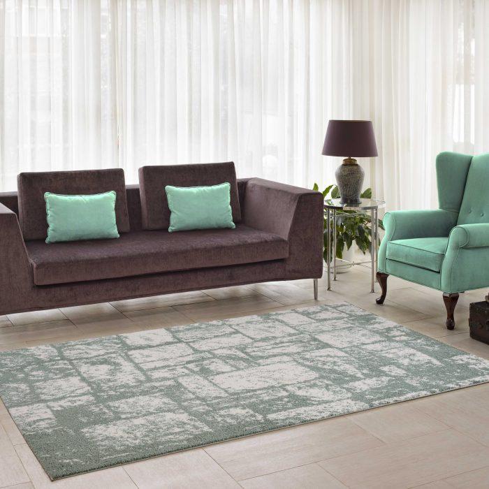 Patch Green Cream Micro Fiber Shaggy Area Rug -