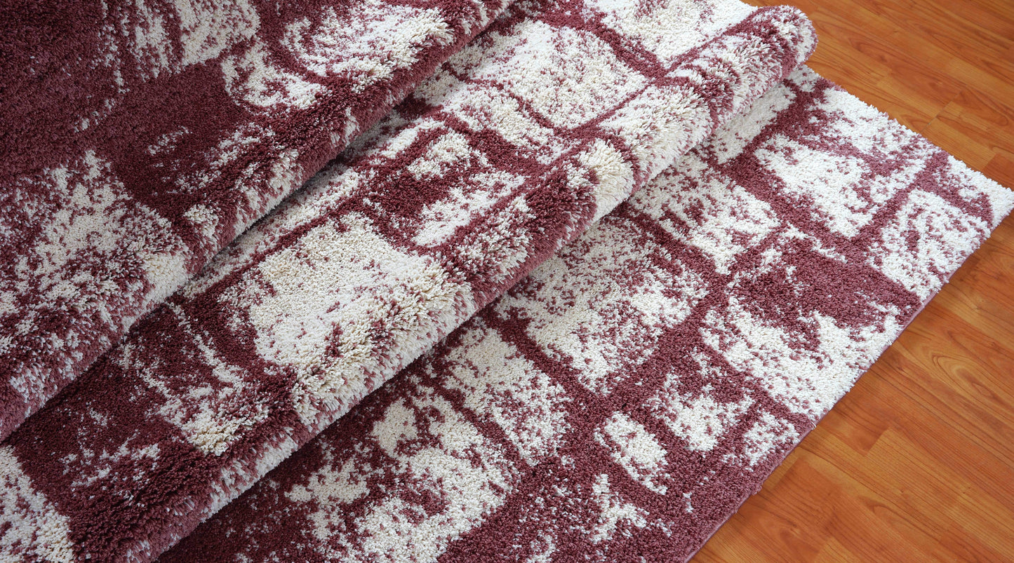 Patch Rose Cream Micro Fiber Shaggy Area Rug -