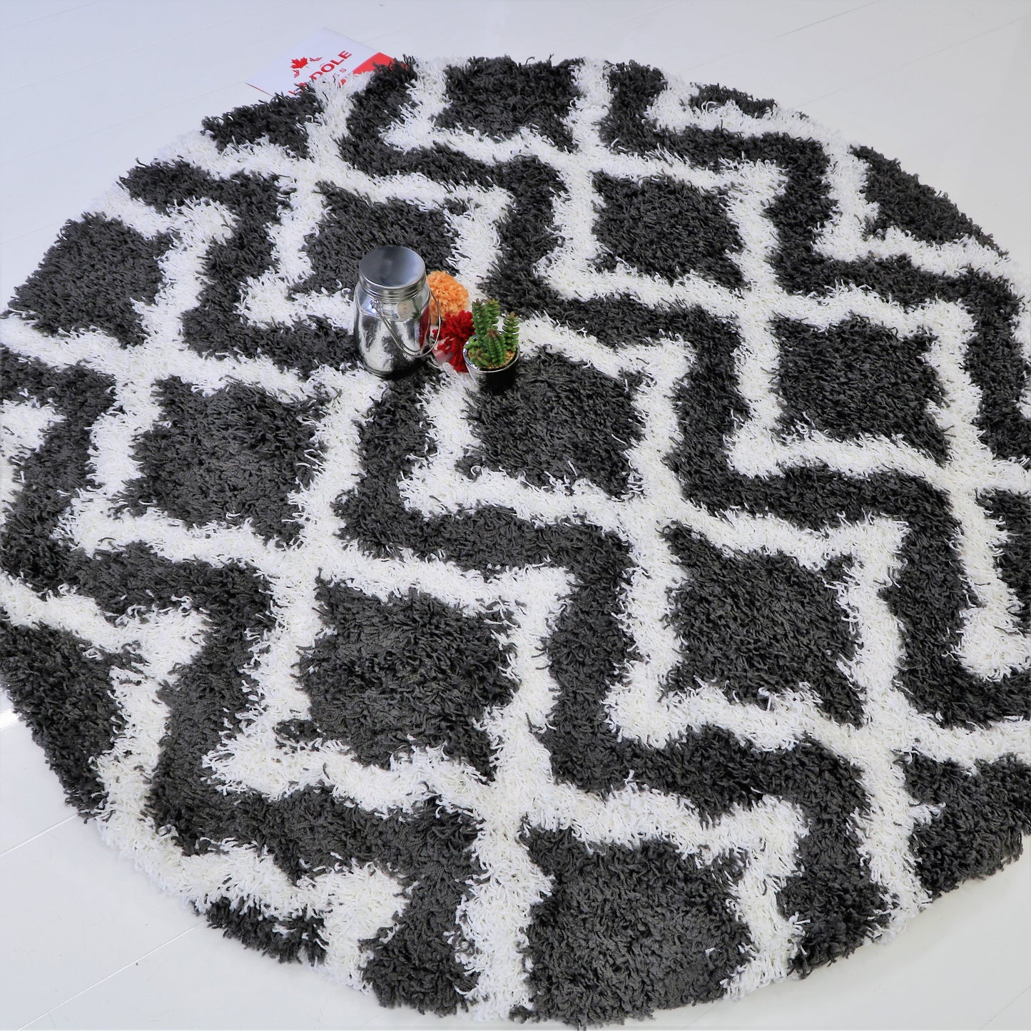 Dark Grey White Trellis Area Rug