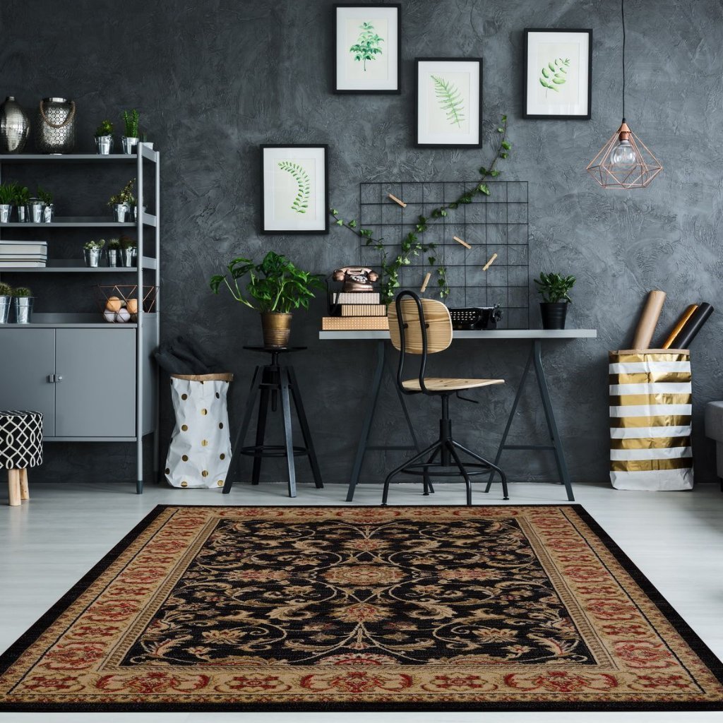 Swallowtail Traditional Black Area Rug -