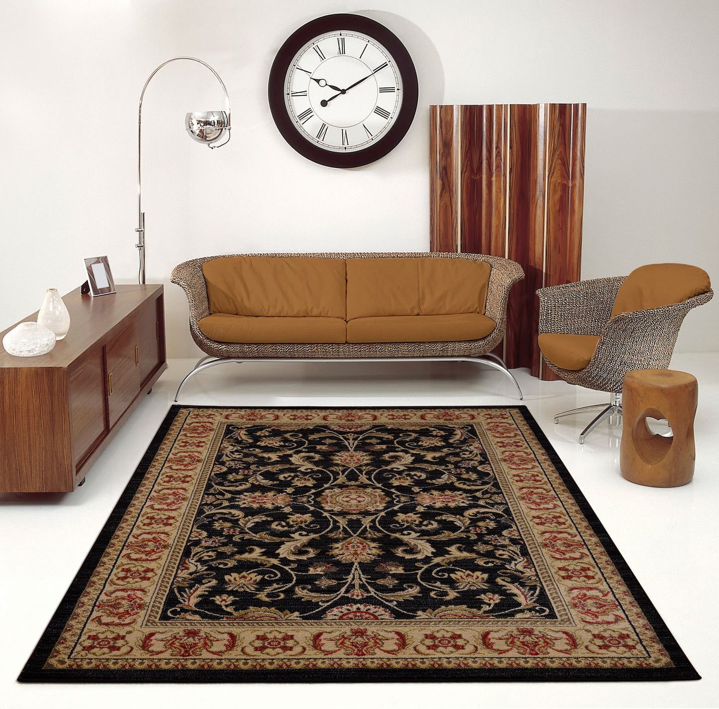 Swallowtail Traditional Black Area Rug -