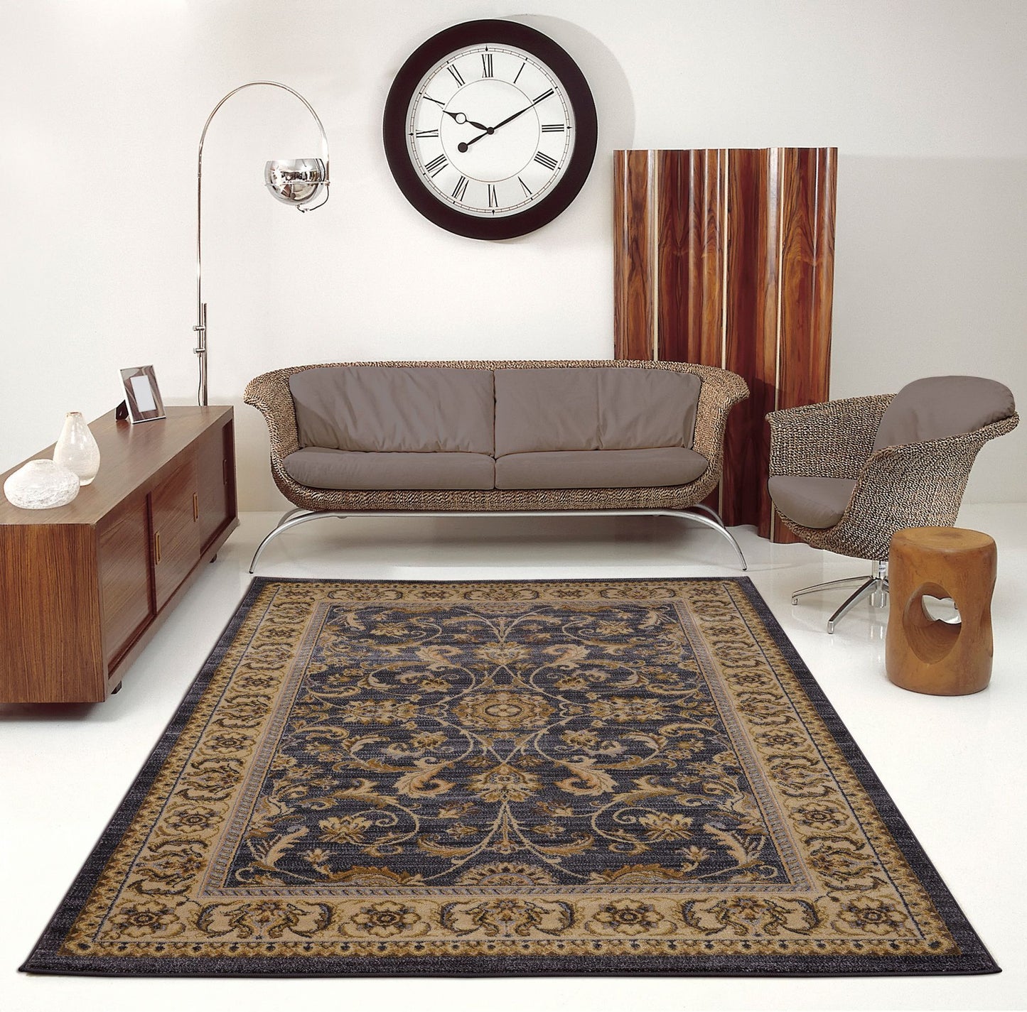 Swallowtail Traditional Grey Cream Area Rug -