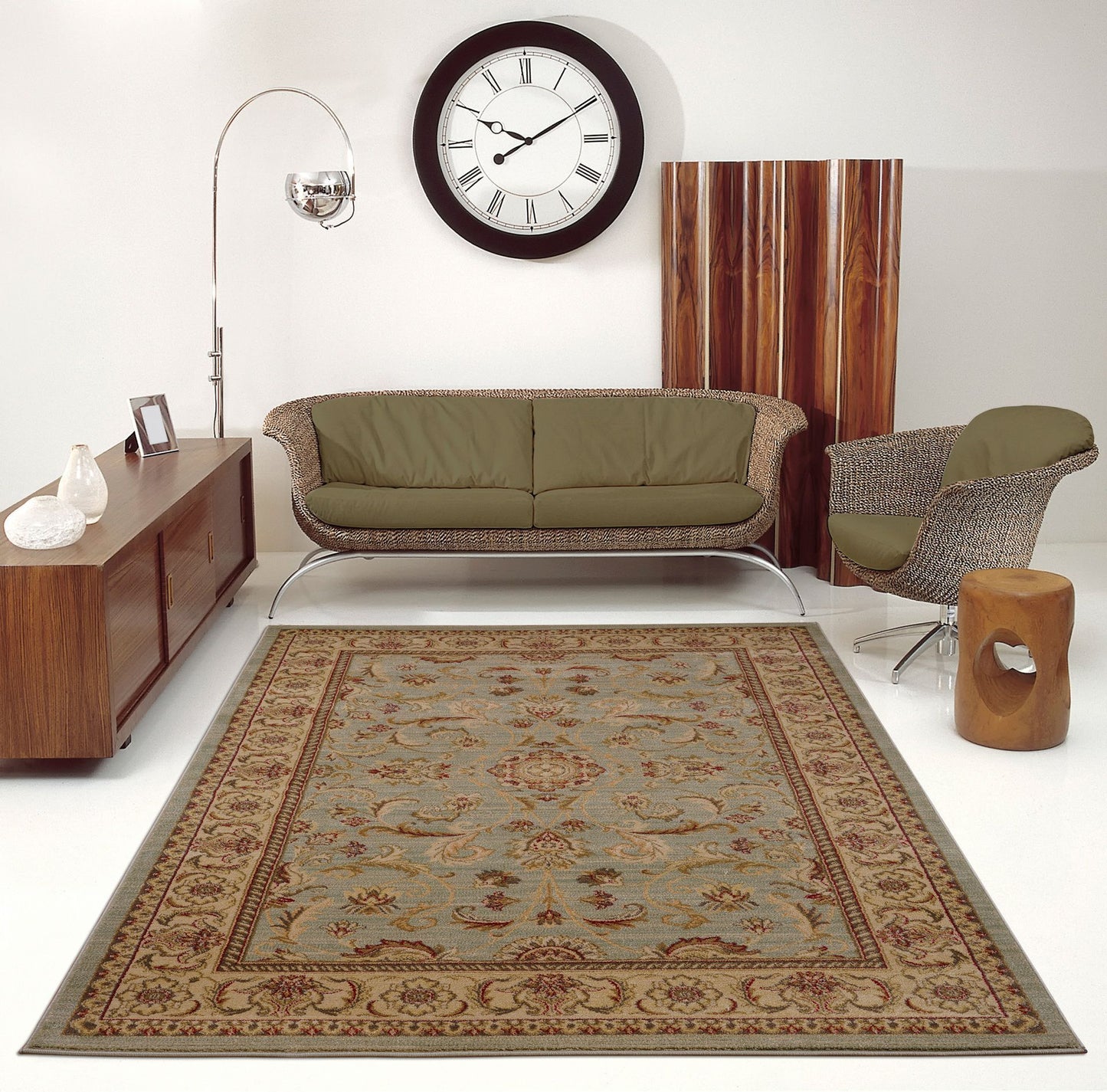 Swallowtail Oriental Green and Cream Area Rug -